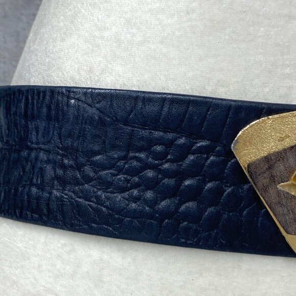 Vintage Wide Belt Womens Large Black Leather Metal Buckle USA Handmade Retro main image 9